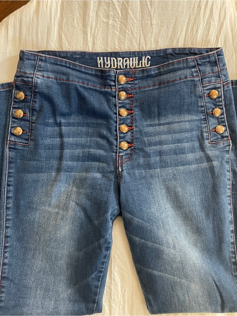Hydraulic Blue High-Rise Button-Front Jeans. Gently worn